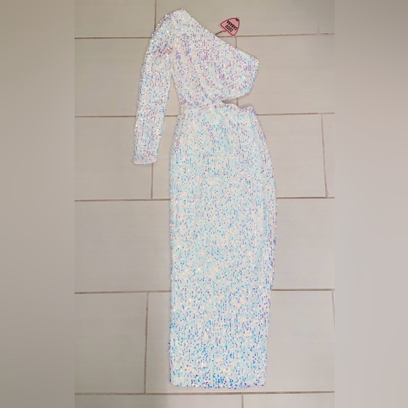 White Iridescent Saylor Sequin Dress - Picture 6 of 6